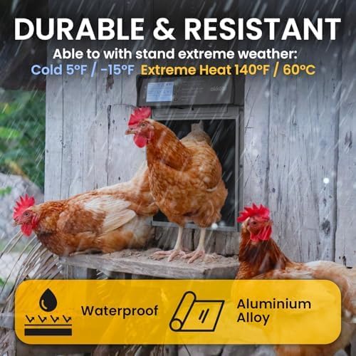 Okkobi Automatic Chicken Coop Door Solar Powered - LCD Display - Chicken Coop Door with Remote Control, Light Sensor & Timer - Security & Peace of Mind: Anti-Pinch Function - 5-Year Protection - Grey - color: Grey