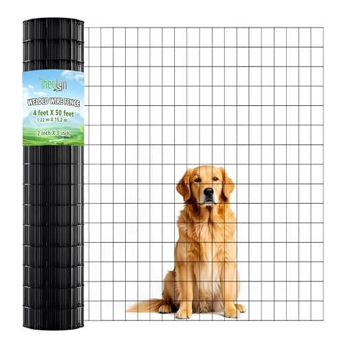 4ft x 50ft Black Vinyl Coated Welded Wire Fence | Heavy Duty Garden Fencing, Chicken Coop Poultry Run, Dog Fence & Garden Protector for Vegetables - size: 4 ft X 50 ft