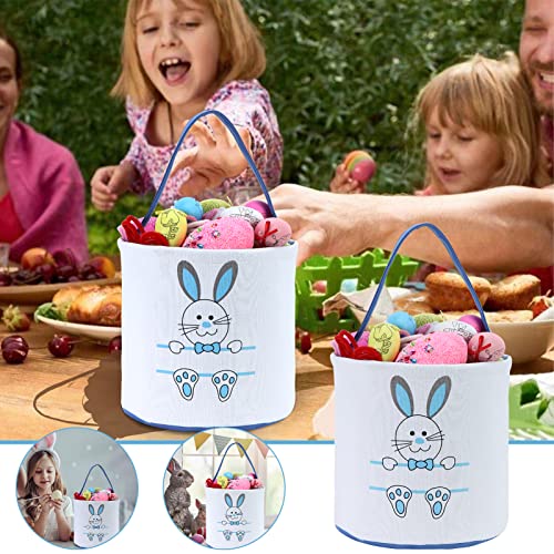 XinblueCo Baseball Basket Easter Baskets for Canvas Easter Egg Hunt Baskets - color: Blue Bunny