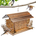 Bird Feeder for Outdoors, Metal Bird Feeder Hanging, 3.8LB Large Capacity with Double Suet Cages, Rainproof Roof, Attracts Cardinals, Finches, Blue Jays, for Backyard & Garden