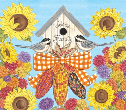 Birdhouse Fall Wall Art, Fall Birdhouse with Chickadees Custom Framed Home Décor, 12x12, 50 Custom Frame Options