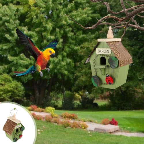 Hanging Bird House Wooden Bird Shelter for Outdoor Decor Small House for Balcony Garden Porch Houses for Outside Hanging 8.66 X 5.90 X 4.33 in