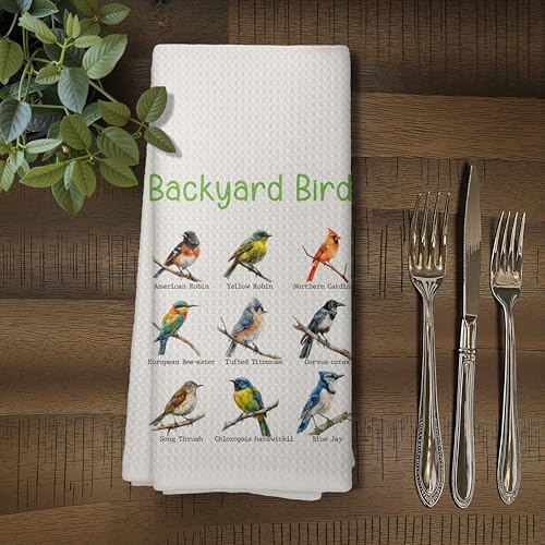 Backyard Bird Kitchen Towels, Gifts for Bird Lovers Watchers Women Men Dish Tea Towels for Kitchen, Birding Gifts Decorative Hand Towels for Bathroom, 16x24 Inches，C134-MJ-ZH