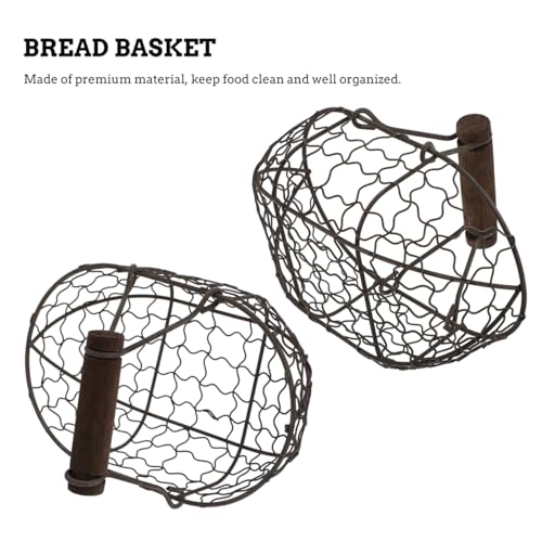 Metal Wire Egg Basket for Gathering Fresh Eggs, 7 inch Rustic Egg Collecting Basket with Wooden Handles, Farmhouse Easter Kitchen Decor, Black Wire (Capacity: 10-12 Eggs)