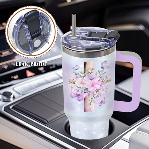 DUUV Christian Tumbler 40oz, Insulated Christian Gifts for Mom Women | Purple Bible Verse Butterfly Tumbler Leakproof, Inspirational Gift for Christians, I Can Do All Things Through Christ, 1 Pack - color: Butterfly Christian