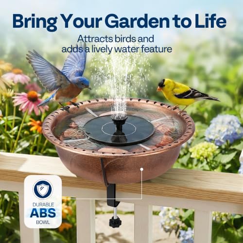 VIVOHOME Deck-Mounted Bird Bath with Solar Fountain, 13-Inch Bowl, Bronze | Solar-Powered Pump, Weather-Resistant ABS, Adjustable Metal Clamp, for Railing/Fence/Balcony, Bird-Friendly, Easy to Clean - color: Bronze, size: Birdbath with Fountain