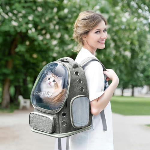 Cat Backpack Carrier with Large Space Bubble Window, Airline Approved Breathable Pet Carrier for Small Dogs Cats up to 15lbs, Foldable for Travel Hiking & Outdoor Use - color: Gray