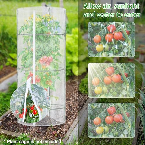 Garden Netting for Tomato Plants, Round Tomato Cage Plant Cover with Zipper | Set of 3, 57"x16" Tomato Trellis Bird Netting for Garden Protection, Tomato Net Insect Barrier for Climbing Plants Vegetables