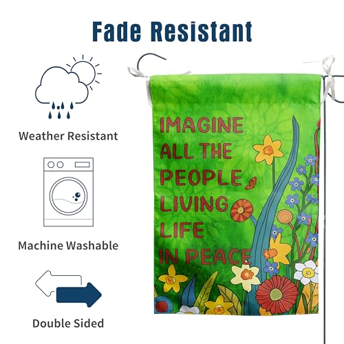 Imagine All the People Living Life in Peace Garden Flag Green 28x40 Double Sided Large Summer House Flags Flower Yard Banner - color: greenpeace