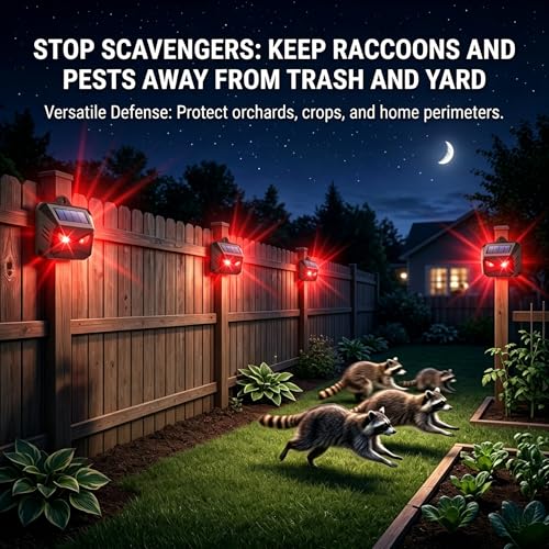 4Pack Upgraded Solar Predator Eyes Animal Repellent Outdoor Red LED Predator Light Deterrent for Deer, Coyote, Fox, Raccoon, Skunk, Night Sentry for Chicken Coop, Garden, Yard & Farm Protection