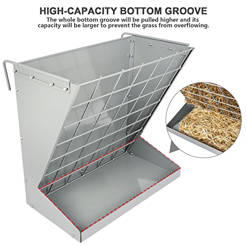 Wall Mount Hay Rack, Metal 2 in 1 Hay and Grain Feeder | Livestock Feeder with Adjustable Distance, Hay Feeder for Goats, Sheep, Horse - color: Silver