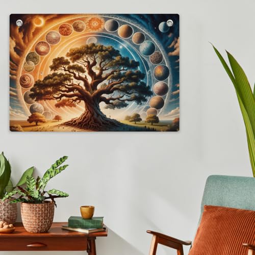 Tree of Life Tapestry Banner Flag Wall Hanging 28.5×20 Inch - Celestial Galaxy & Planet Wall Banner Nature Home Decoration for Bedroom Dorm Living Room,Boho Aesthetic Galaxy Wall Tapestry - color: Multi 0668