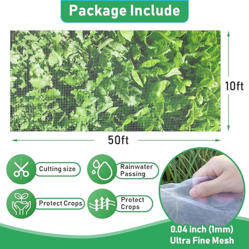 GonLei 10x 50FT Garden Mesh Netting Kit Raised Beds (6 Pcs Garden Hoops & 18 Clips) Garden Hoops Plant Netting Protection Row Covers Berry Bush Truit Trees Vegetables Grass Seed Barrier Net