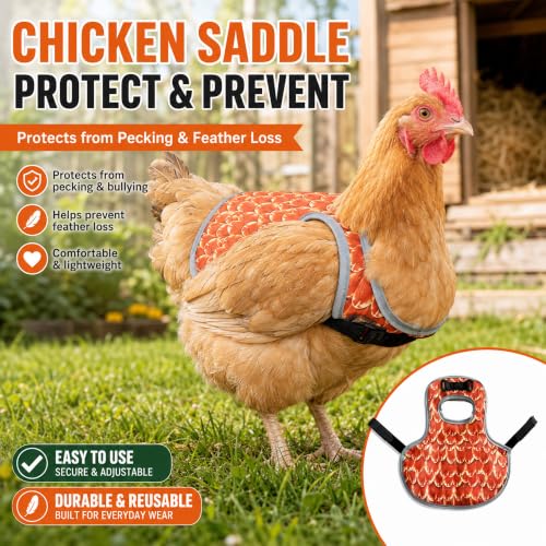 Chicken Saddle for Hens, Adjustable Hen Apron Back Protector for Protection Feather Regrowth, Waterproof Breathable Chicken Clothes with Straps, Apron for Medium to Large Hens Saddle（Orange） - color: Orange