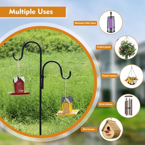 92 inch Double Sheperds Hooks for Outdoor, Adjustable Heavy Duty Bird Feeder Pole, Multi-Use Outdoor Hook for Plant Hangers, Weddings Decor, Solar Light Lanterns, Wind Chimes (1 Pack) - size: 92 in