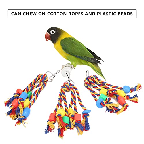 Zerodis 3Pcs Bird Chewing Toys Parakeet Chewing Colorful Cotton Rope Toys Parrots Toys Beads Bite String for Small Medium Parrots