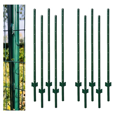 5 Feet Green, Pack of 10 Metal Fence Post, for 48 Inch High Garden Welded Wire Fence U-Channel Steel Garden Post - size: 5',10 PCS