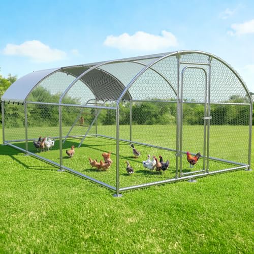 19.7x9.7 FT Extra Large Metal Chicken Coop, Walk-in Poultry Run | Weatherproof Cover, Reinforced Metal Frame, Walk-in Chicken Run, Outdoor Poultry Cage for Hens Ducks Rabbits - size: 236.4"L x 118.0"W x 78.0"H