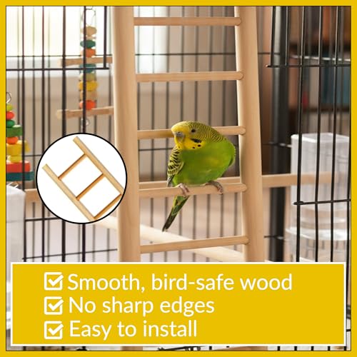 Wooden Bird Ladder 11 Step Climbing Toy 17 Inch Parrot Cage Accessory Interactive Exercise Perch Durable Natural Wood for Parrots Cockatiels Budgies Finches Conures Lovebirds Cage Decor