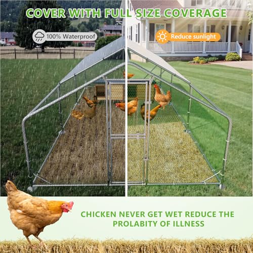 Large Chicken Coop,Metal Chicken Run for Yard with Feeding Door,Walk-in Chicken Pen for 20-30 Chickens,Outdoor Poultry Cage with Anti-UV Cover,Duck Rabbit House