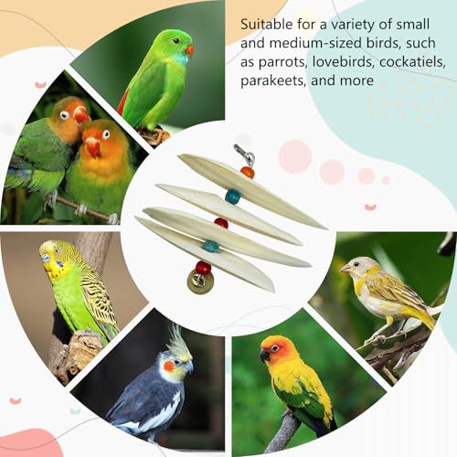 3 Pack Bird Chewing Toy Cuttlebone Parrot Toy with Bell Hanging Bird Beak Grinding Stone Parakeet Cage Accessories for Small Budgies Lovebirds Cockatiels (Flake, 4 Per Skewer) - size: 4 Flake-like