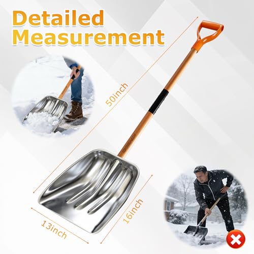Scoop Shovel, Snow Shovel for Driveway, Non-Slip Wood Handle, D-Handle | Clear Snow, Gravel & Debris Quickly from Driveways and Yards! Wide Heavy Shovel Blade Moves More Material with Less Effort