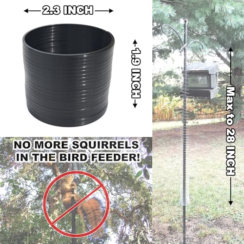 3 Pcs Outdoor Squirrel Baffle - Metal Spring Device, Anti Squirrel Barrier - Spring Coil Guard, Bird Feeder Accessories for Bird Feeder Poles Protect Seed - color: Black