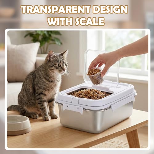 2 Pack Stainless Steel Pet Food Container with Scoop, 7.5 L/16.5 lb Small Airtight Metal Treat Storage Bin Cat Puppy Dog Food Storage Container for Dry Dog Cat, Bird Seed, Keep Fresh