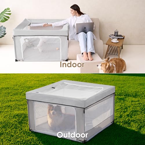 EHEYCIGA 42x42x26 Dog Playpen with Top Cover for Dogs & Cats, Sliver Grey - color: Silver Grey, style: 42x42x26(With Cover)