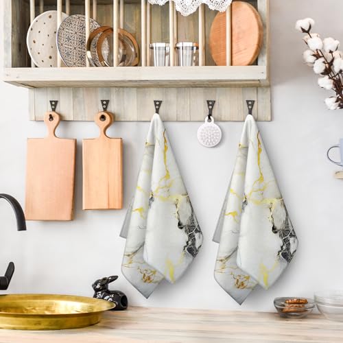 Black Gold Kitchen Towels Set of 2 Marble Decorative Tea Towel | Soft Absorbent Hand Towel,Cute Dish Towels for Kitchen Drying Bathroom Bar Decor,Housewarming Gifts for Women - color: Black Gold