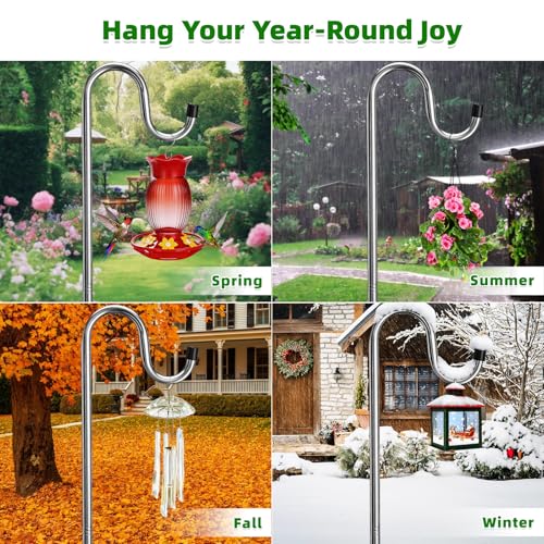 COCONUT Shepherds Hook, 62 Inches Shepherds Hook with 5 Prongs Base Stainless Steel Adjustable Garden Hanging Holder for Bird Feeders Lanterns Planting Hanger Weddings Decor, Silver - color: Silver, size: 62 inch