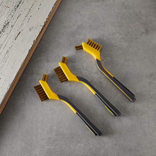 Amazon Basics Brass Mini Wire Brushes for Cleaning, Rust Removal, Paint Removal, Soft Grip Ergonomic Handle, 1/2 inch, Yellow/Grey, 3-Pack
