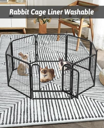 BNOSDM 79"" X 55"" Washable Bunny Cage Liners Large Rug for Rabbits Large Non Slip Pad for Bunnies Resuable Rabbit Liner for Chinchillas Cats Guinea Pigs Ferrets Dogs, Grey+black - size: 79" X 55"