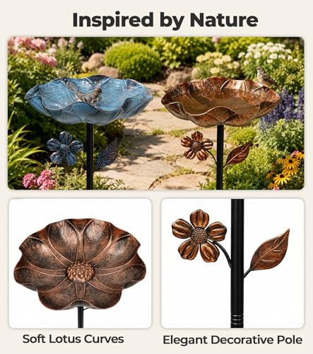 2PCS 11” Dia Metal Bird Bath for Outside | Freestanding Bird Bath Bowl, Upgraded 5 Pronged Base Birdbaths for Outdoors, Standing Bird Feeder Garden Yard Lawn Decor