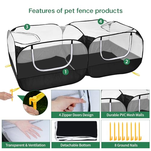 Jhua Pet Playpen for Small Animals, Large Portable Chicken Run 73"x37"x25" with Detachable Bottom and Cover, Foldable Chicken Coop Indoor Outdoor Pet Pen for Chicken Duck Puppy Cat Rabbit