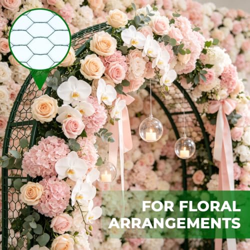 Floral Chicken Wire for Arrangements, Green Mesh Garden Netting | 15.7 x 157 inch w/Zip Ties Plier and Gloves, PVC Coated Rustproof, Poultry Fencing, DIY Crafts, Chicken Coop Rabbit Enclosure - size: 15.7 x 157 inch