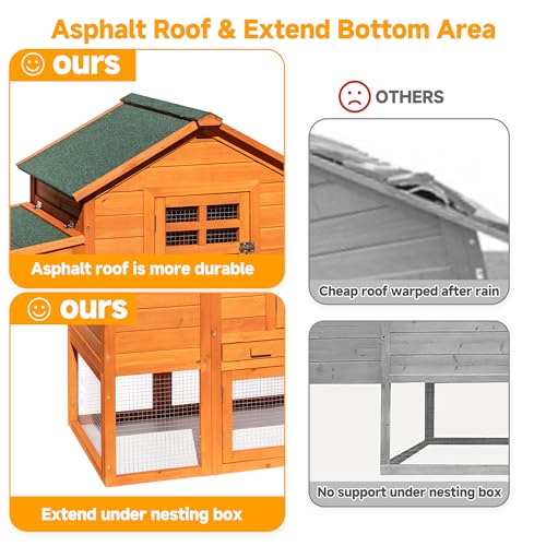 Large Chicken Coop Outdoor Durable Duck House Poultry Pet Hutch & 2 Wood Eggs Run Cage Nesting Box Waterproof Asphalt Roof Ramp Removable Tray Wire Fence for Backyard Small Animal (Orange)