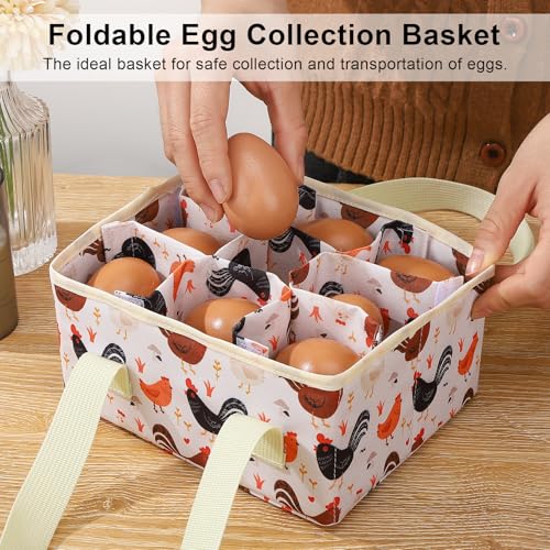 Removable Egg Collecting Basket, Foldable Canvas Egg Holder | Egg Basket for Gathering Fresh Eggs with 9 Pouches, Collector Egg for Chicken, Duck, Goose, Collection (Cartoon Chicken) - style: Cartoon Chicken