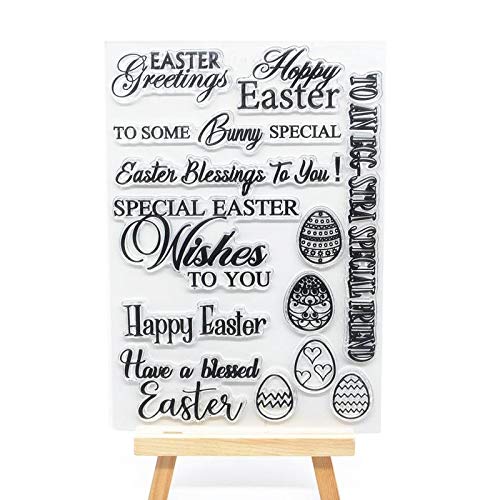 Welcome to Joyful Home 1pc Happy Easter Greetings Rubber Clear Stamp for Card Making Decoration and Scrapbooking 11x16cm