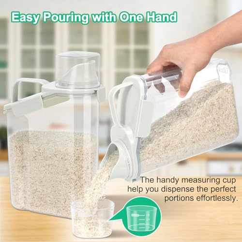 TBMax Rice Container Cereal Storage Container 2 Pack 3.2-Quart, Kitchen Pantry Dry Food Storage Holder with Easy-Pouring Spout & Handy Cup, Small Pet Dog Cat Food Dispenser for Daily Feeding - color: Beige 3.2+3.2Qt