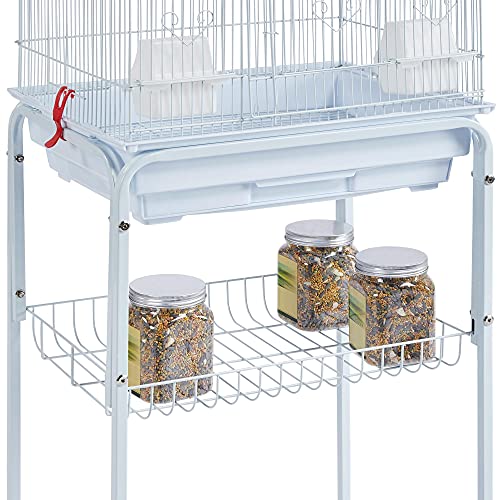 Yaheetech 62.5-inch Roof Top Flight Bird Cage for Parakeets Cockatiels Conures Finches Lovebirds Canaries Budgies Small Parrots, Large Birdcage with Detachable Rolling Stand, White - color: White