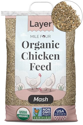 Mile Four Organic Chicken Feed, Layer Mash, Non-GMO, USA Grown 23 lbs | 16% Protein; Corn & Soy-Free; USA Grown; Non-Medicated; No Fillers or Additives; Supports Egg Production; Family Farm Sourced - size: 23 Pound (Pack of 1), style: Mash