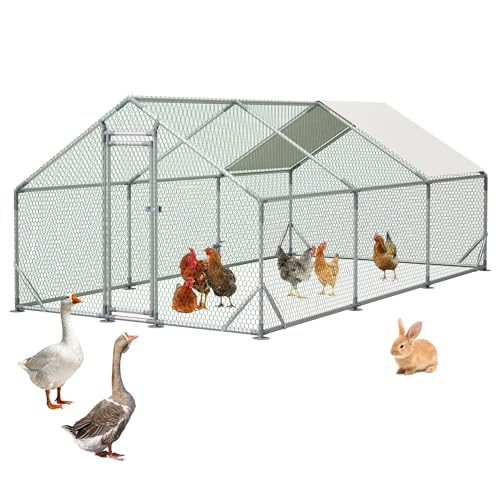 Metal Chicken Coop 20×10×6.56FT,Chicken Run Pen with Spire Roof,Water-Proof and UV-Proof Cover,Secure Mesh Walk-in Hens Fence with Lockable Door,Poultry Cage for Small Animal Like Hens,Ducks,Rabbits - size: 240.0"L x 80.0"W x 80.0"H
