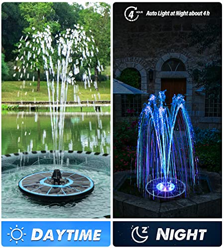 Yzert Solar Fountain Glass, 3.5W 2200mAh, Colorful Lights, Bird Bath | Floating Solar Water Fountain Blue Panel,for Garden, Pond, Pool, Outdoor