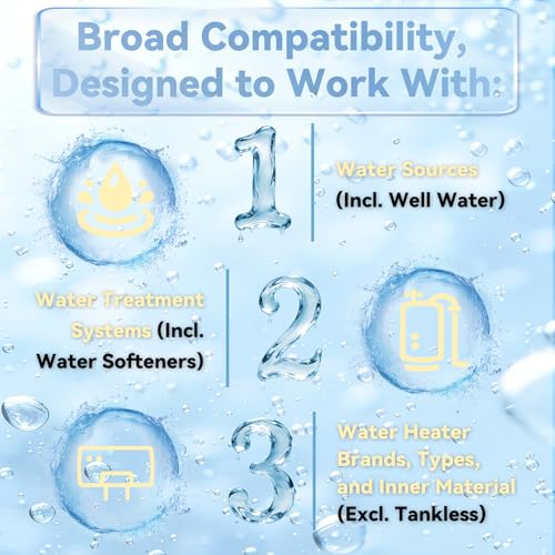 Powered Anode Rod, for 40-89 Gallon Water Tank Except Bradford White | Titanium Electrical Anode Rod for Water Heater, Prevent Inner Tank Corrosion and Stop Leaks,Reduce Sediment Buildup and Scale