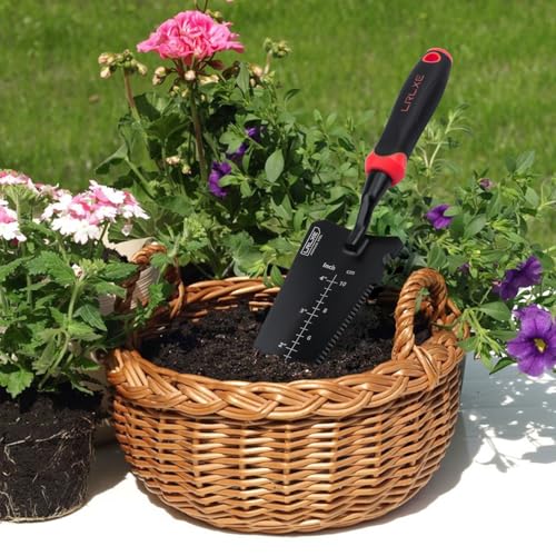 Heavy-Duty Garden Trowel (Red) | Serrated Root Cutter, Rustproof Stainless Steel, Multipurpose Garden Trowel, Suitable for Digging, Weeding, Transplanting - color: Red