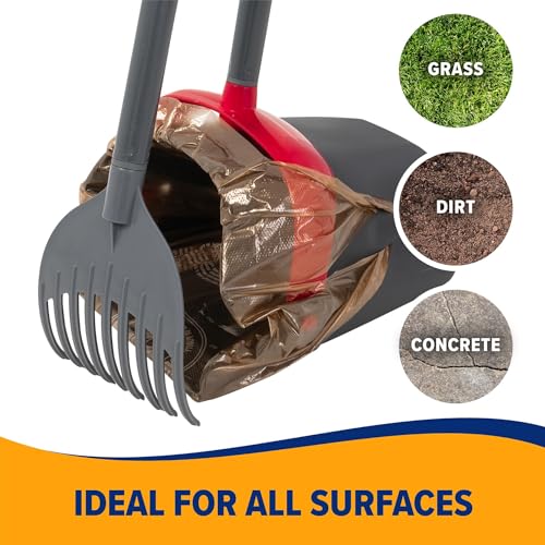 Arm & Hammer Pooper Scooper for Extra Large Dogs Heavy Duty, Outside Yard Dog Poop Scoop Pet Waste Clean Up with Bag Attachment - 2 Waste Bags Included | Includes 2 waste bags plus an attachment to hold them, keeps hands clean while picking up after pets