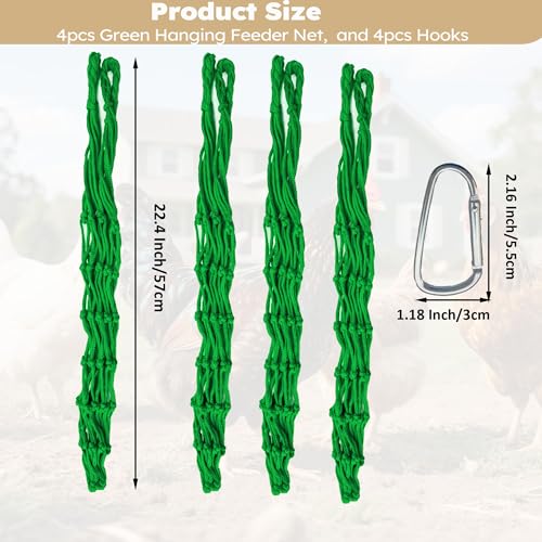 Chicken Vegetable Fruit Hanging Feeder 4Pcs, Reusable String Bag with Hook for Chicken Coop Toys, Poultry Feeding Tool for Hens,Duck,Goose(Green) - color: Green