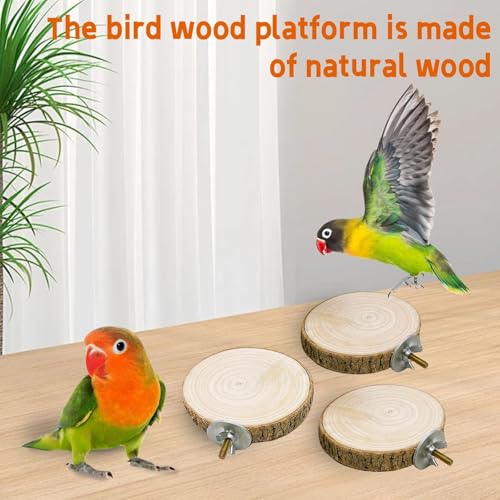 Hamiledyi 3PCS Perch Platform for Bird Cage Natural Round Wooden Stand Platform Bird Toy for Parakeet Cockatiel Parrot Budgie Sparrow Hamster Canary Bears - size: 3.9in