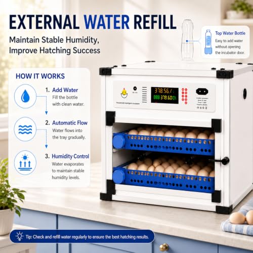 136 Egg Cabinet Incubator with Automatic Turner, Digital Temperature & Humidity Control, External Water Refill System, LED Display Hatching Machine for Chicken Duck Goose Quail & Pigeon Eggs